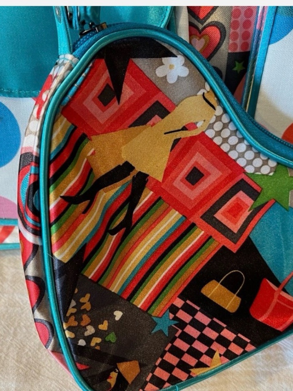 Home Interiors Colorful Teal Bag for Travel, Gym orWeekender Retro Pattern - Picture 11 of 11